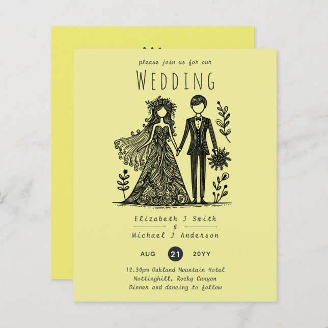 Handgezeichnete Hochzeitshöhe Cartoon Gelb (Vorne/Hinten)