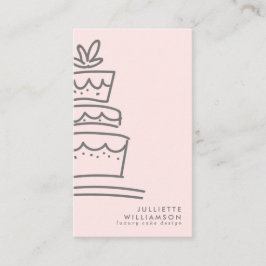 Handgezeichnete Hochzeitstorte Blush & Gray Visitenkarte