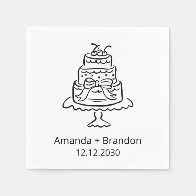 handgezeichnete Hochzeitstorte Serviette (Vorderseite)