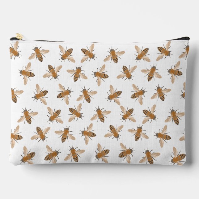 Handgezeichnete Honeybees Zipper Pouch Zubehörtasche (Vorderseite)