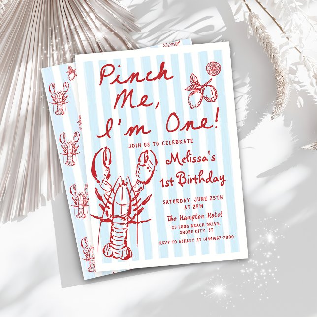 Handgezeichnete Hummer 1. Geburtstag Einladung (Von Creator hochgeladen)