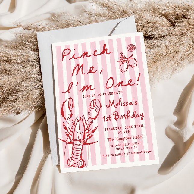 Handgezeichnete Hummer 1. Geburtstag Einladung (Von Creator hochgeladen)