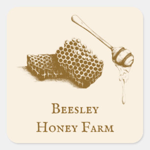 Handgezeichnete Illustration Honey Farm Beekeeper Quadratischer Aufkleber