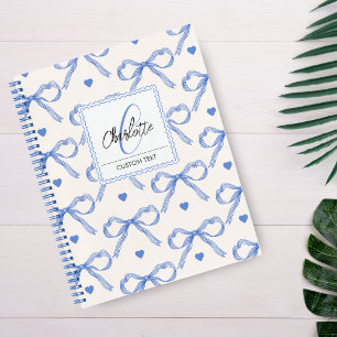 Handgezeichnete Illustrationen Blauer Coquette Bow Notizbuch