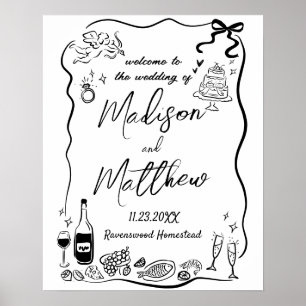 Handgezeichnete Illustrationen Doodle Wedding Poster