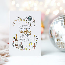 Handgezeichnete Illustrationen Doodles Funky Weddi Einladung