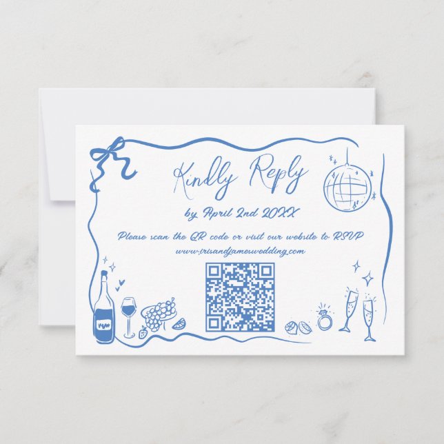 Handgezeichnete Illustrationen Doodles Hochzeiten  RSVP Karte (Vorderseite)