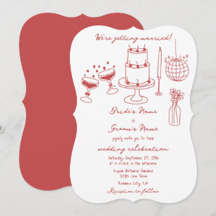 Handgezeichnete Illustrationen Doodles Maroon Hoch Einladung