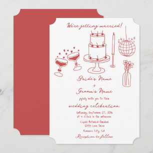 Handgezeichnete Illustrationen Doodles Maroon Hoch Einladung