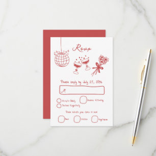 Handgezeichnete Illustrationen Doodles Maroon Hoch RSVP Karte