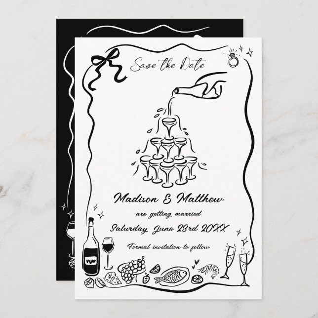 Handgezeichnete Illustrationen Scribble Doodles Ho Save The Date (Vorne/Hinten)