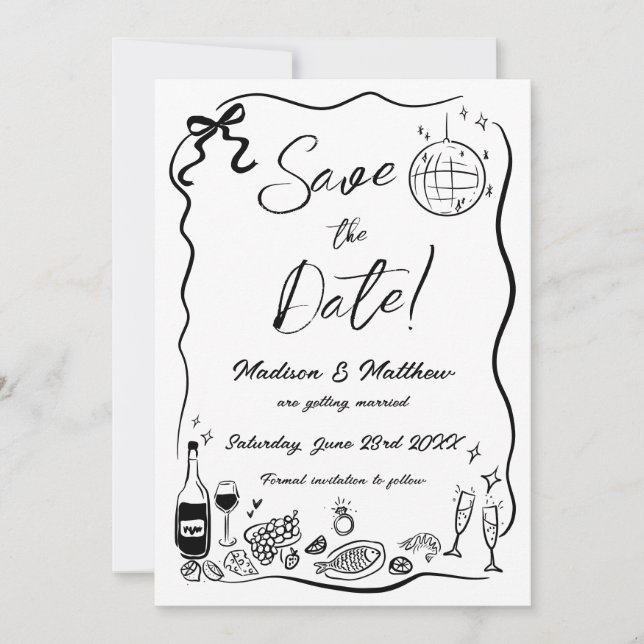 Handgezeichnete Illustrationen Scribble Doodles Ho Save The Date (Vorderseite)