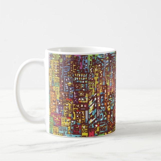 Handgezeichnete Illustrationskunst, Straße, Stadt, Kaffeetasse (Links)