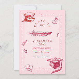 Handgezeichnete Illustriert-rosa-Abitur Einladung