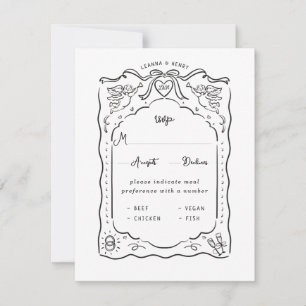 Handgezeichnete illustrierte Tinte Cherub Herzen B RSVP Karte