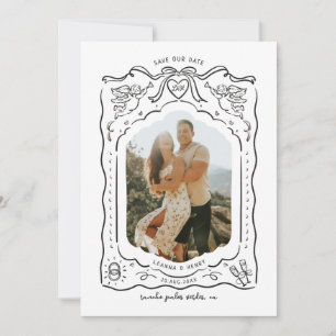 Handgezeichnete illustrierte Tinte Cherub Herzen B Save The Date