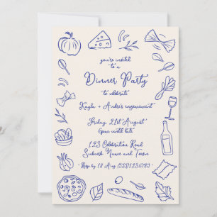 Handgezeichnete italienische Themen-Dinnerparty Einladung