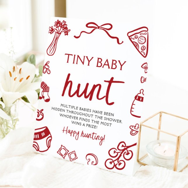 Handgezeichnete italienische Windel Baby Hunt Baby Sockelschild (Hand Drawn Italian Tiny Baby Hunt Baby Shower Sign )