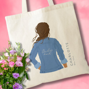 Handgezeichnete Jeansjacke Braune Haare Brautjungf Tragetasche