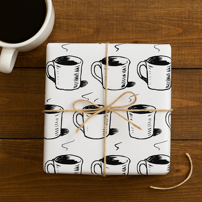 Handgezeichnete Kaffee-Tasse Sketch Minimalistisch Geschenkpapier (Von Creator hochgeladen)