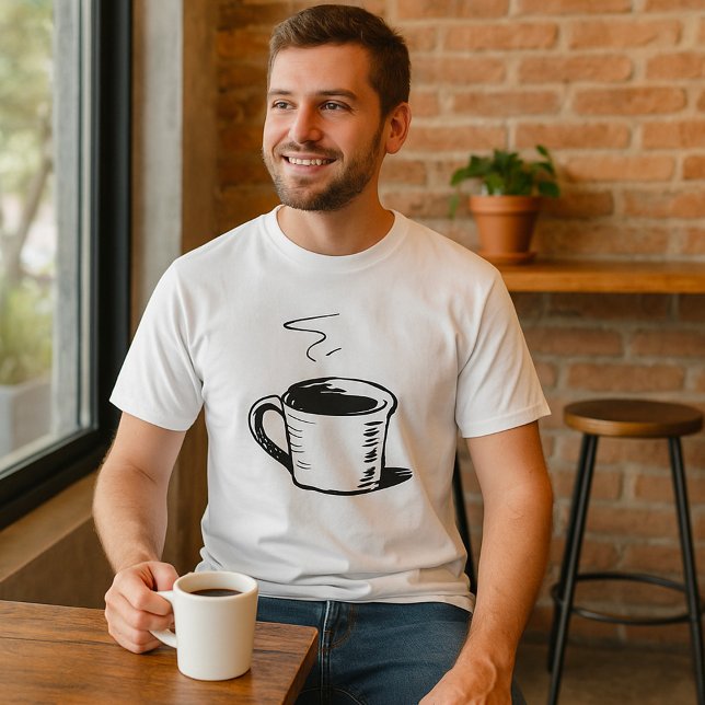 Handgezeichnete Kaffee-Tasse Sketch Minimalistisch T-Shirt (Von Creator hochgeladen)