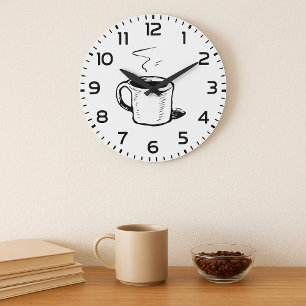 Handgezeichnete Kaffeetasse Skizze Minimalistisch Große Wanduhr