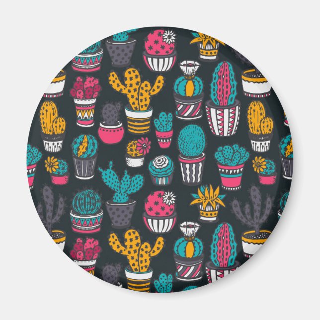 Handgezeichnete Kakteen im Sketch-Style-Muster Magnet (Vorne)