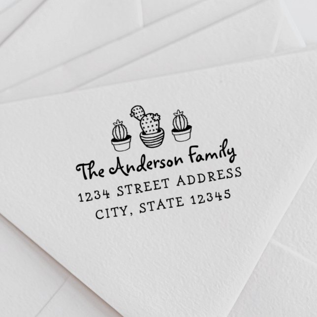 Handgezeichnete Kaktus Familienname Rücksendeadres Gummistempel (Von Creator hochgeladen)