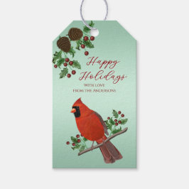 Handgezeichnete Kardinäle & Grünzeug | Weihnachten Geschenkanhänger
