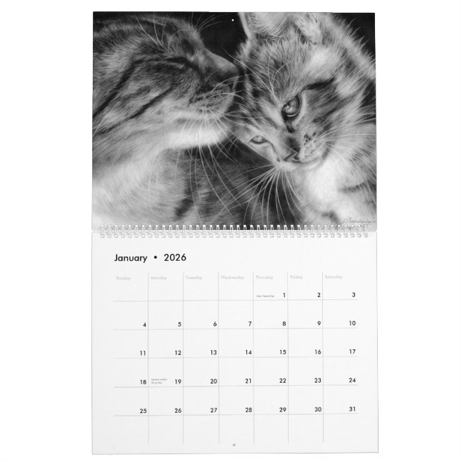 Handgezeichnete Katzen Wildtiere und Haustiere Kalender (Jan 2026)