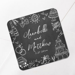 Handgezeichnete Khalkboard Whimsical Wedding Quadratischer Aufkleber