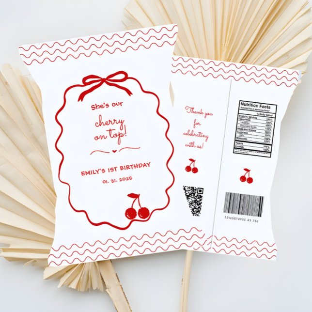 Handgezeichnete Kherry auf den oberen Chip-Beutel  Flyer (Hand drawn Cherry on Top Party Favor Chip bag loot bag)