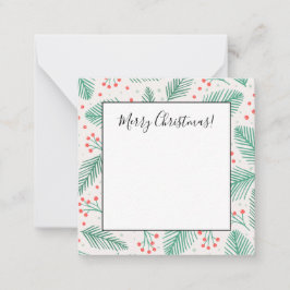 Handgezeichnete Kiefernzweige Grün Rot Weiß Mitteilungskarte