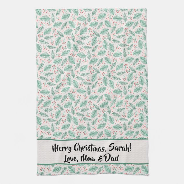 Handgezeichnete Kiefernzweige Rot Geschirrtuch (Vertikal)