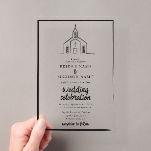 Handgezeichnete Kirche Traditionelle Whimsical-Hoc Acryleinladungen