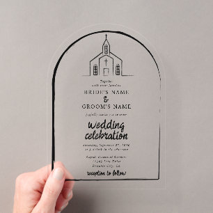 Handgezeichnete Kirche Traditionelle Whimsical-Hoc Acryleinladungen