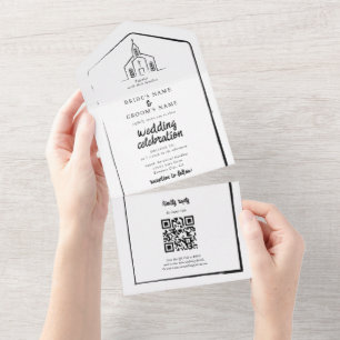 Handgezeichnete Kirche Traditionelle Whimsical-Hoc All In One Einladung