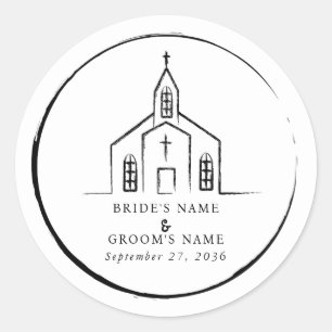 Handgezeichnete Kirche Traditionelle Whimsical-Hoc Runder Aufkleber