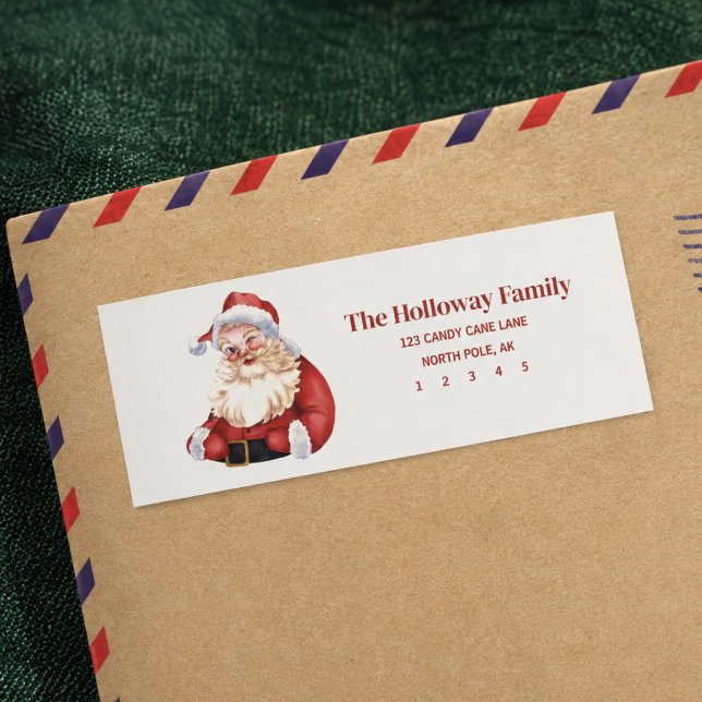 Handgezeichnete Klassische Santa Rücksendeadresse (Hand Drawn Classic Red Santa Return Address Label)