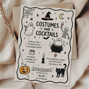 Handgezeichnete Kostüme und Cocktails Halloween-Pa Einladung