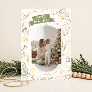 Handgezeichnete Kritzel-Doodle-Familienfoto Weihna Feiertagskarte