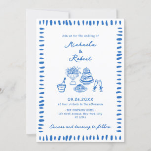 Handgezeichnete Kritzel-Doodles All-in-One Hochzei Einladung
