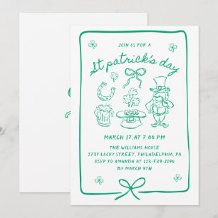 Handgezeichnete Kritzel-Doodles-Schleife St. Patri Einladung