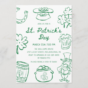 Handgezeichnete Kritzel-Doodles St. Patricks-Tag E Einladung