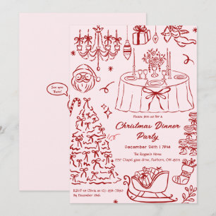 Handgezeichnete Kritzel-Doodles Weihnachtsfeier Ei Einladung
