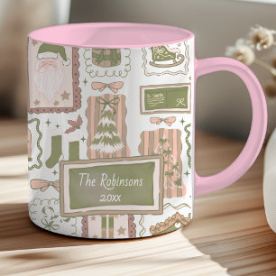 Handgezeichnete Kritzelei grüne Pfirsich Weihnacht Tasse