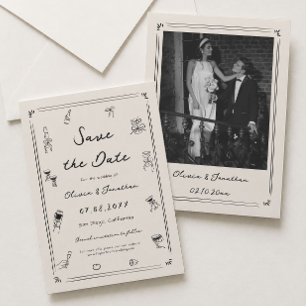 Handgezeichnete Kritzelei Old Money Hochzeit Termi Einladung