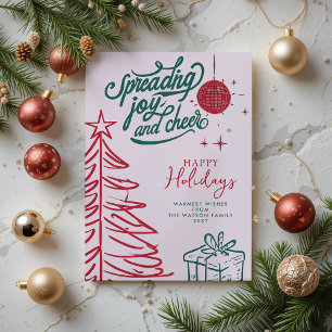 Handgezeichnete Kritzelei Rot Grün Pink Weihnachte Feiertagspostkarte