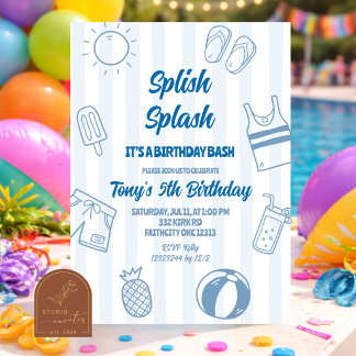 Handgezeichnete Kritzelei Splish Splash Poolparty Einladung