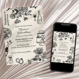 Handgezeichnete Kritzeleien/Gekritzel Hochzeitsein Einladung